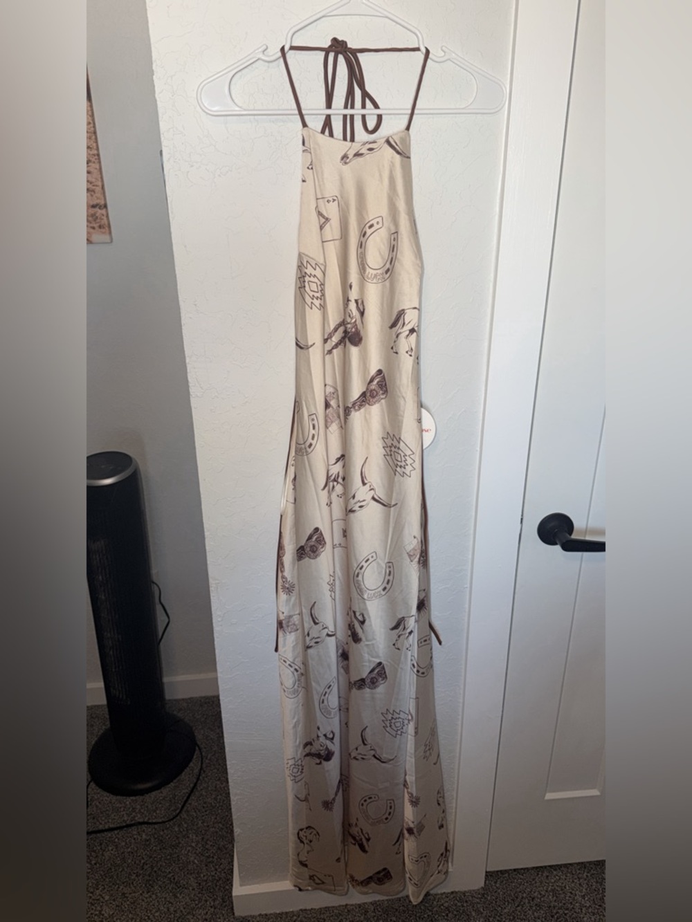 Beige Western Print Slip Dress